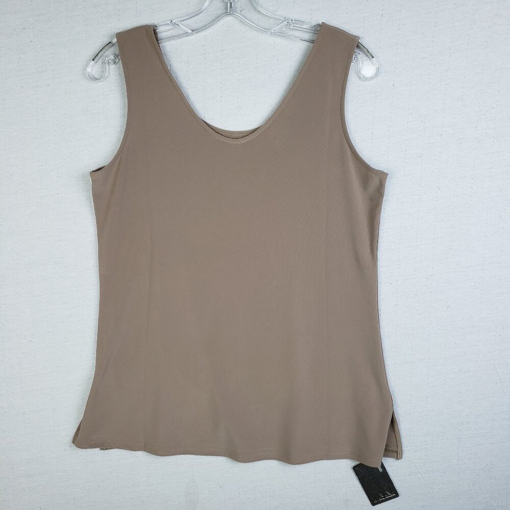 NWT Alisha D Tank Top Reversible Taupe Beige Neutral Stretch Slinky Basics sz M
